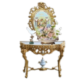 欧式全铜雕花奢华型陶瓷彩绘鎏金蓝色法式宫廷1米入户玄关台时尚