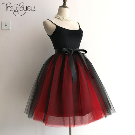欧美Tutu裙双色拼接蓬蓬芭蕾裙百褶裙7层65CM网纱半身裙成人