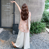 新中式国风套装女2025夏季新款独特漂亮印花上衣宽松阔腿裤两件套，女装套装/套裙，2C010