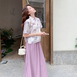新品浪漫紫色印花新中式套装2C010-2539-P155-K228，女装套装/套裙，2C010