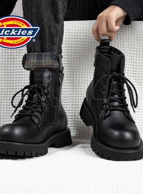 李健同款Dickies黑色马丁靴男款冬季男鞋加绒皮靴男士工装靴子男