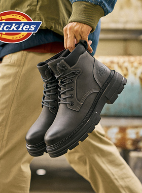 Dickies马丁靴男款2025冬季男士皮靴黑色男鞋增高厚底工装靴子男