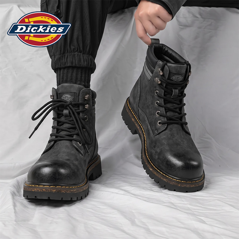 Dickies马丁靴男款2026新款冬季男鞋真皮男士高帮登山工装靴子男