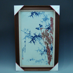 景德镇陶瓷器名家余怀作品手绘青花釉里红竹子瓷板画玄关壁画挂画