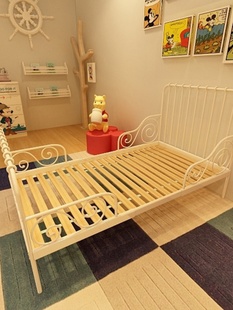 儿童床可伸缩铁艺单人床带护栏男孩女孩长度可调节公主床省空间