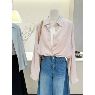 女春季 衬衫 宽松百搭显瘦棉质休闲外搭上衣 简约翻领刺绣长袖 小哲