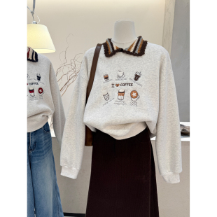 宽松休闲上衣 加绒保暖卫衣女冬季 小哲 韩系拼接粗针织娃娃领长袖