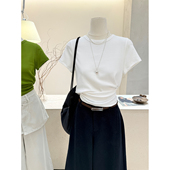 小哲 显瘦百搭上衣 修身 轻熟简约风白色圆领短袖 T恤女夏日常基础款