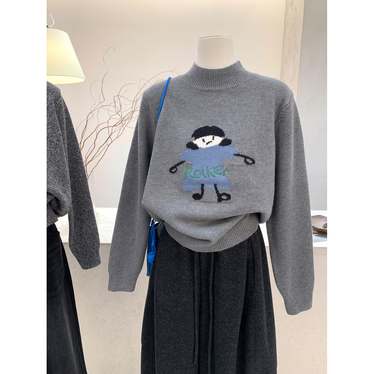 韩版卡通提花高领宽松软糯毛衣