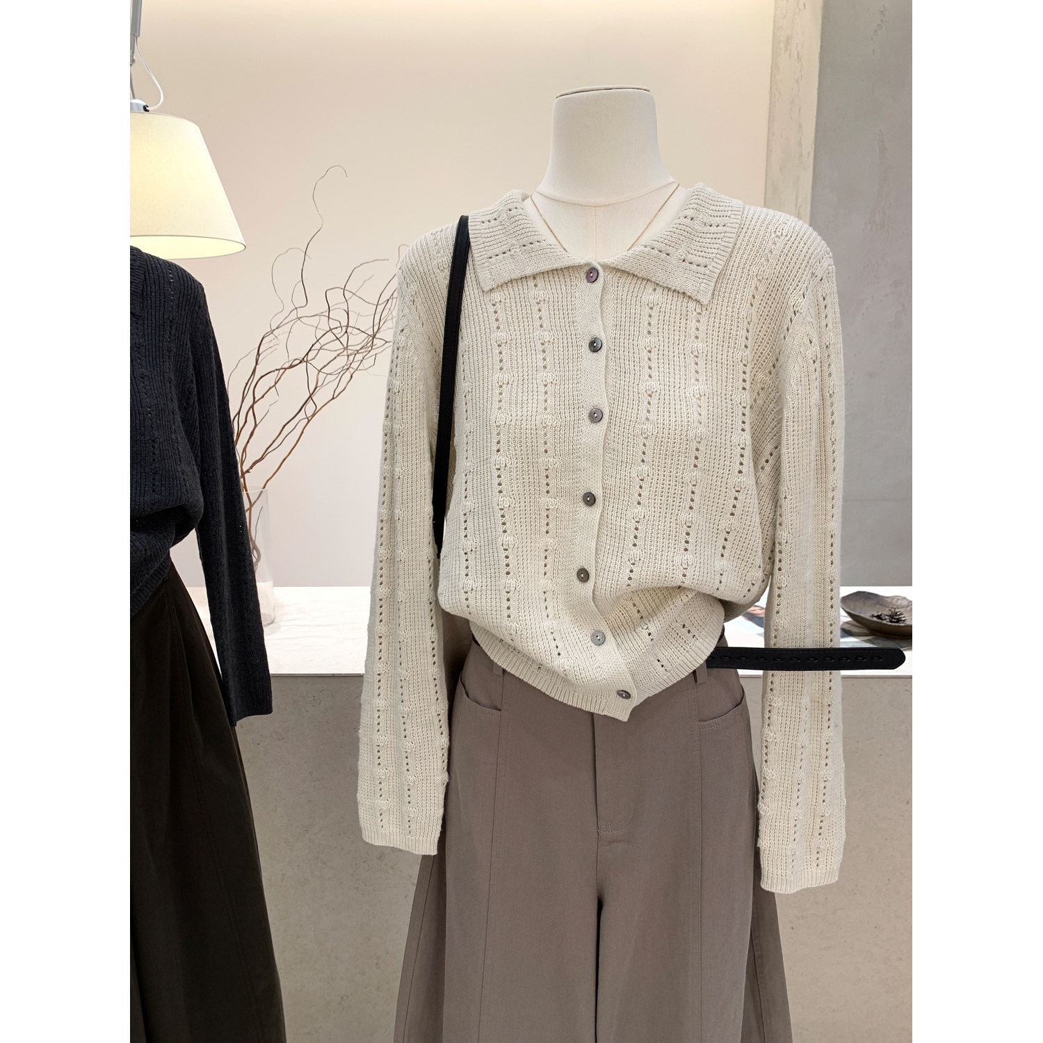 小哲 高品质polo领针织开衫女秋冬纽扣显瘦百搭时尚翻领毛衣外套