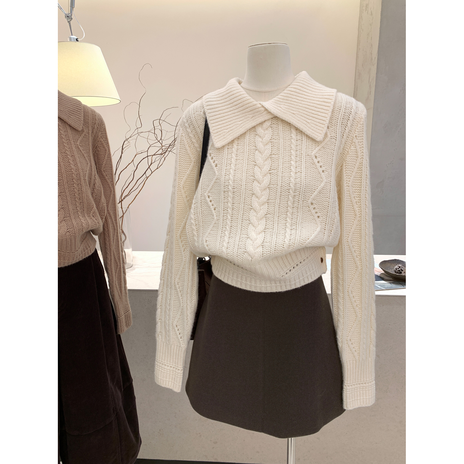 绞花翻领毛衣秋冬针织长袖针织衫