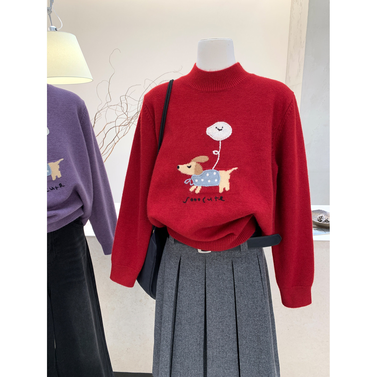 圆领小狗卡通针织衫软糯毛衣