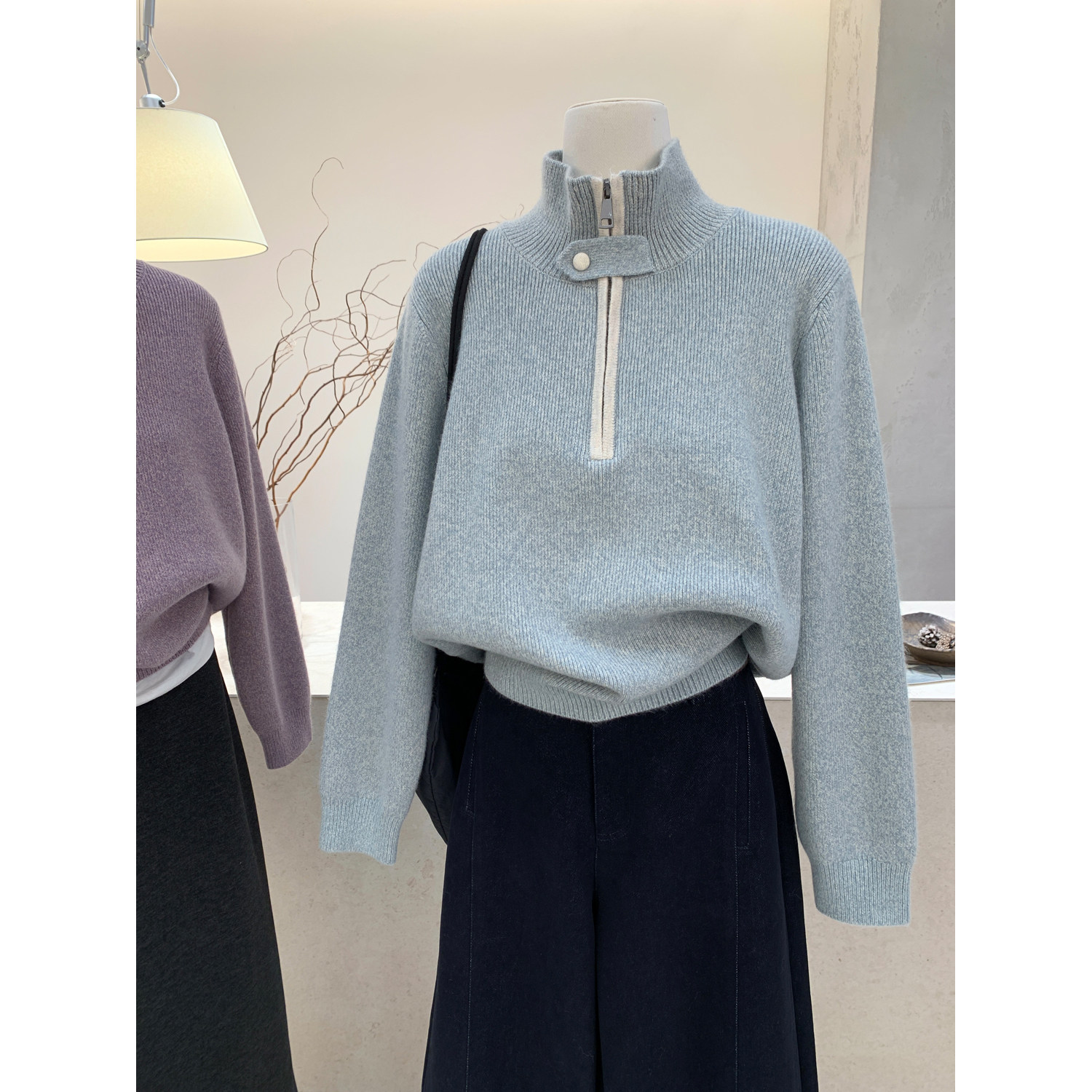 半拉链高领毛衣女秋冬软糯上衣