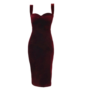 RM21786#新款名媛气质小礼服修身显瘦明星同款吊带酒红连衣裙