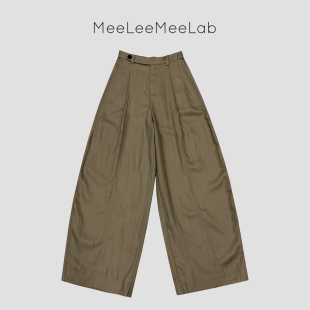 MeeLeeMeeLab 绅士优雅莱赛尔亚麻凉感垂感一粒扣弯刀型阔腿长裤