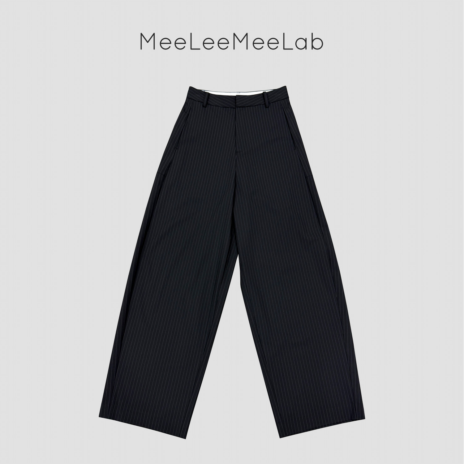 MeeLeeMeeLab原创绅士优雅凉感垂感易打理经典细条纹弯刀型长裤