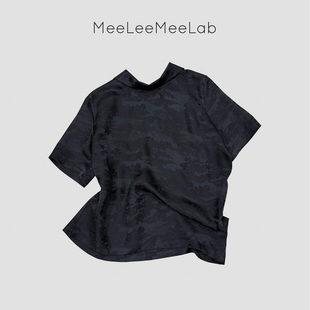 MeeLeeMeeLab 原创绅士优雅新中式暗花镂空垂感半高领短袖上衣