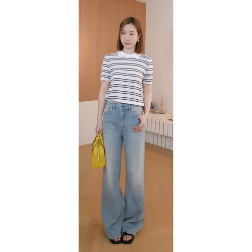 【佳雪佳敏直播精选】水洗柔软垂感3D立裁无侧缝做旧感微喇牛仔裤