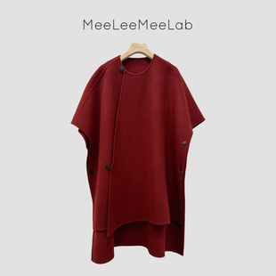 MeeLeeMeeLab绅士优雅高支羊毛围巾领双面呢斗篷披肩大衣