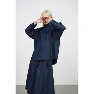 MeeLeeMeeLab绅士优雅收腰落肩廓形感宽松不掉色牛仔长袖衬衫外套