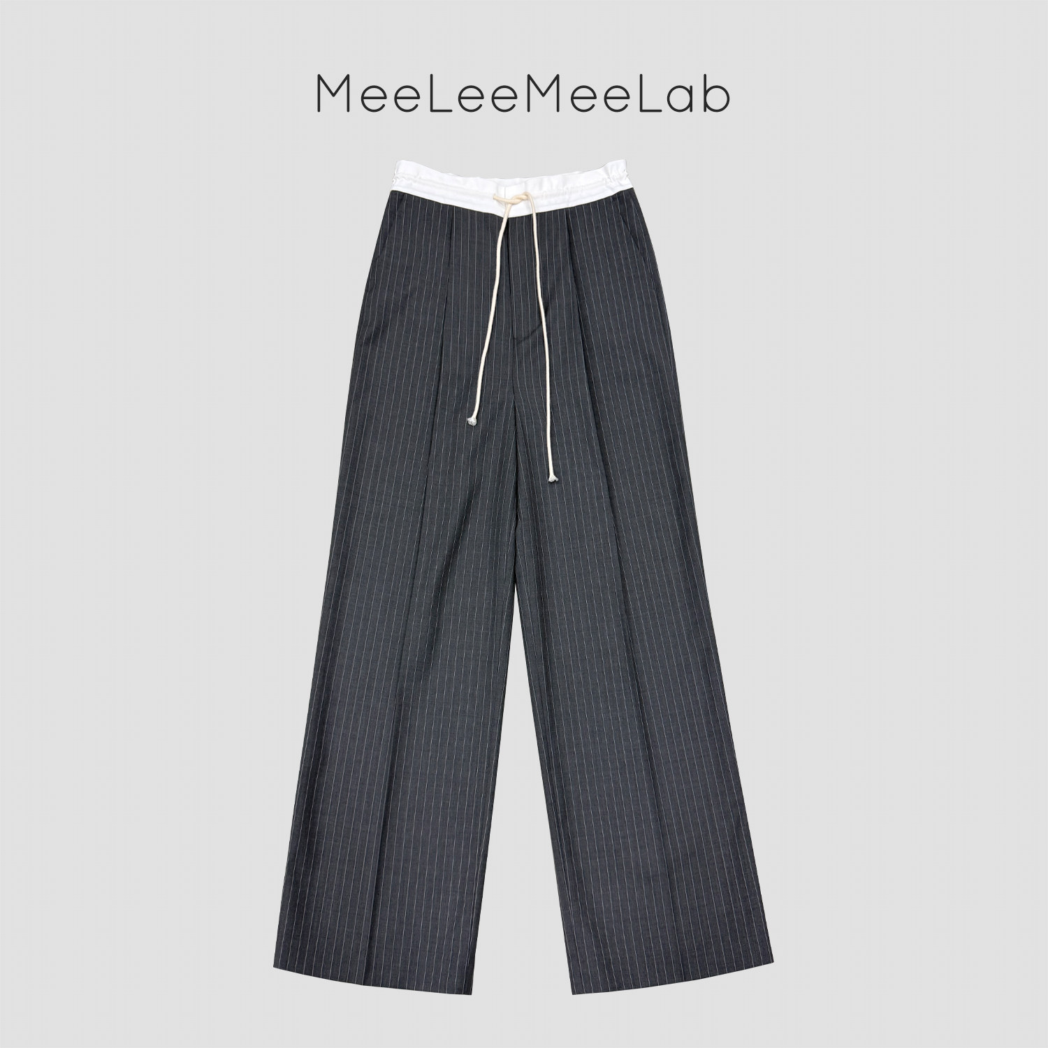 MeeLeeMeeLab 绅士优雅精纺羊毛干爽透气垂感撞色腰系带西裤
