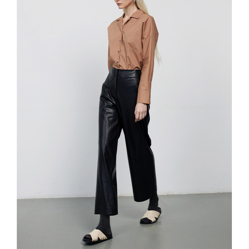 高腰绅士复古抗氧化环保皮裤