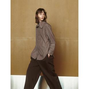 MeeLeeMeeLab原创绅士优雅碳素磨毛色织条纹复古翻领宽松长袖衬衫