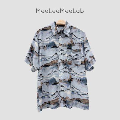MeeLeeMeeLab 原创绅士优雅空气感桑蚕丝手绘水墨印花短袖衬衫 夏