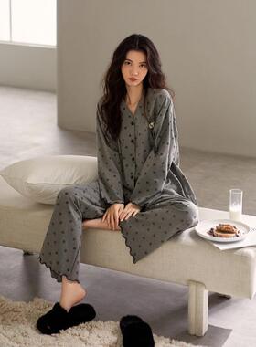 家乐芬睡衣女春秋款秋季纯棉长袖家居服可爱熊猫慵懒风套装高级感