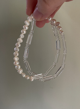 清冷感白水晶珍珠项链日常佩戴松弛感