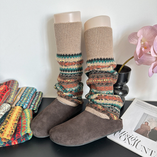 2025民族风秋冬加厚袜套女羊毛堆堆袜加长保暖护腿袜长筒护膝靴套