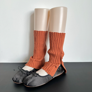 走秀款 腿套复古橘色针织纽扣袜套女春秋开叉竖纹显瘦灰小腿堆堆袜