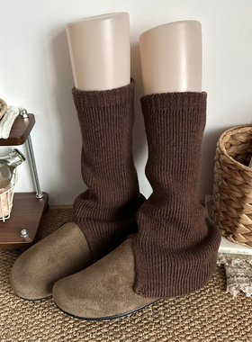 美拉德色袜套咖色阔腿开叉袜套女秋冬保暖针织腿套灰色堆堆袜中筒