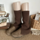 美拉德色袜套咖色阔腿开叉袜套女秋冬保暖针织腿套灰色堆堆袜中筒