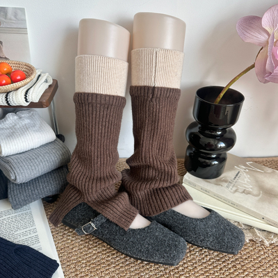 复古咖啡色雪地靴棉袜套秋冬堆堆袜美拉德小腿开叉中筒拼接女腿套