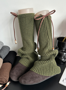 绿色秋冬季ins潮韩国袜套女加厚保暖日系jk腿套竖条纹小腿堆堆袜