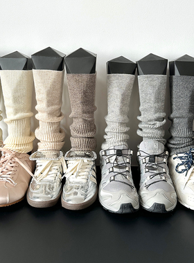 miu系灰色袜套女士米白色薄款小腿袜羊毛中筒日系堆堆袜咖色腿套