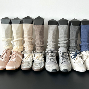 miu系灰色袜套女士米白色薄款小腿袜羊毛中筒日系堆堆袜咖色腿套