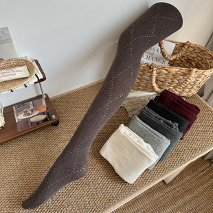 miu菱格美拉德棕色打底裤 复古咖啡色连裤 袜高级感显瘦镂空秋冬款