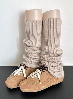 日系驼色羊毛绒袜套女秋冬季保暖慵懒堆叠针织卡其色时髦小腿袜套