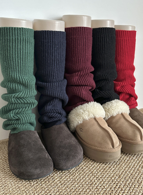 y2k小腿袜白色长筒袜秋冬袜套堆堆袜配雪地靴腿套配靴子羊毛长袜