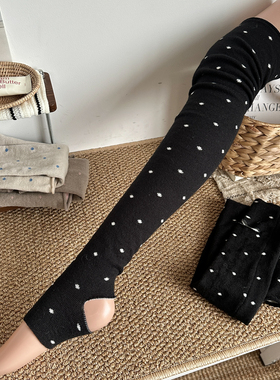 2025黑色复古波点踩脚袜套秋冬长筒堆堆袜保暖护膝女棉走秀过膝袜