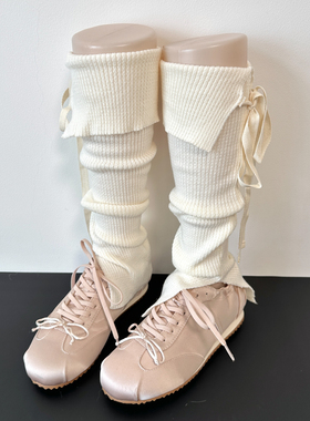 日系jk奶白色喇叭袜套女春秋y2k辣妹腿套堆堆袜灰绑带蝴蝶结袜子