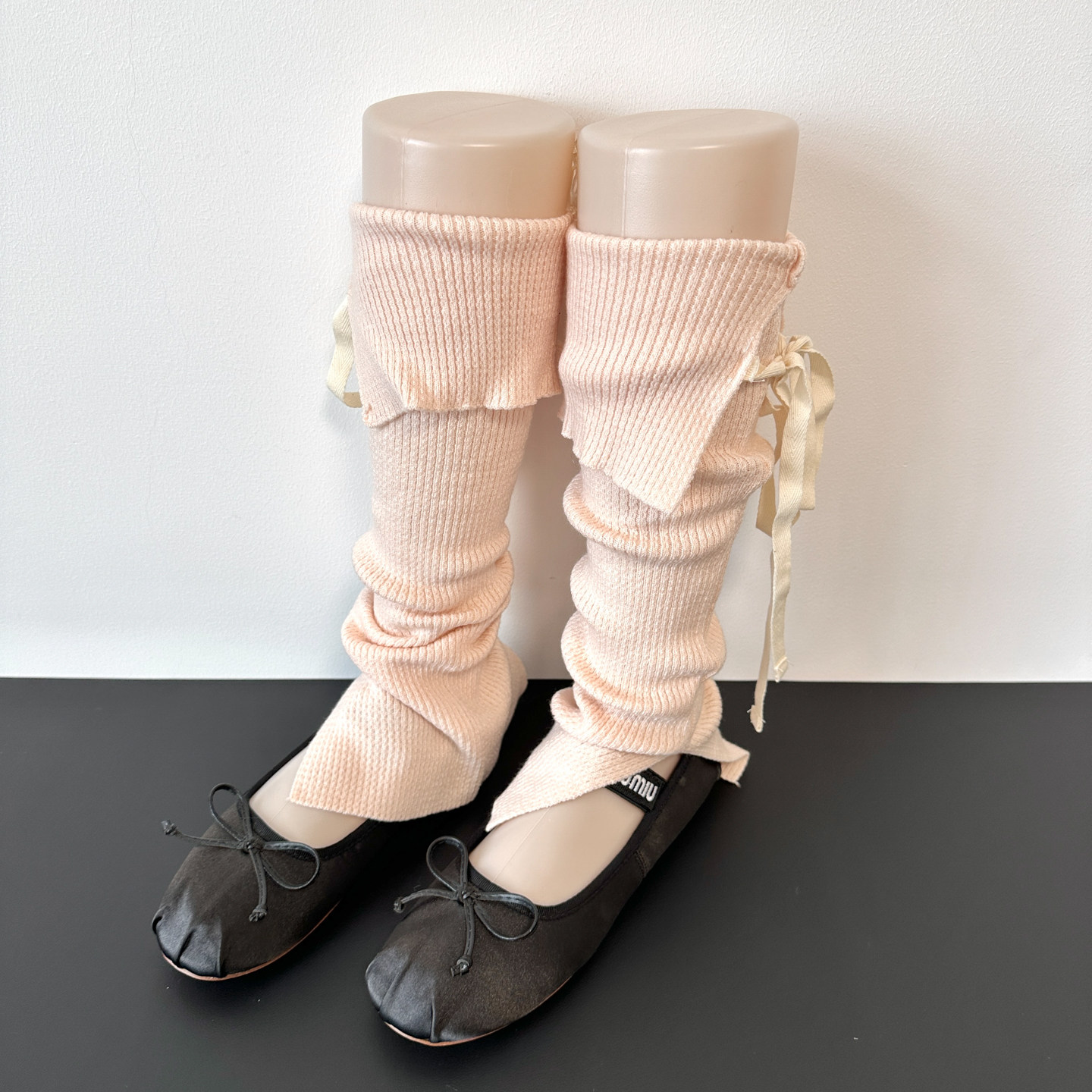 粉色芭蕾风甜美少女25秋季绑带蝴蝶堆堆针织袜套韩系百搭开叉腿套