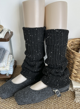 黑色彩点羊毛堆堆袜套女秋冬季加厚咖色竖条纹点子纱针织保暖腿套