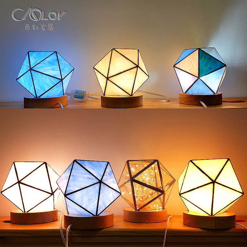 火树银花灯卧室床头简约台灯色彩玻璃睡眠护眼创意礼物网红摆设