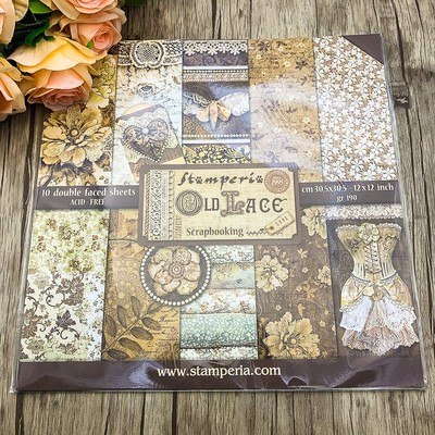 Stamperia复古蕾丝 棕色12寸双面欧洲进口纸本SBBL32 Old Lace