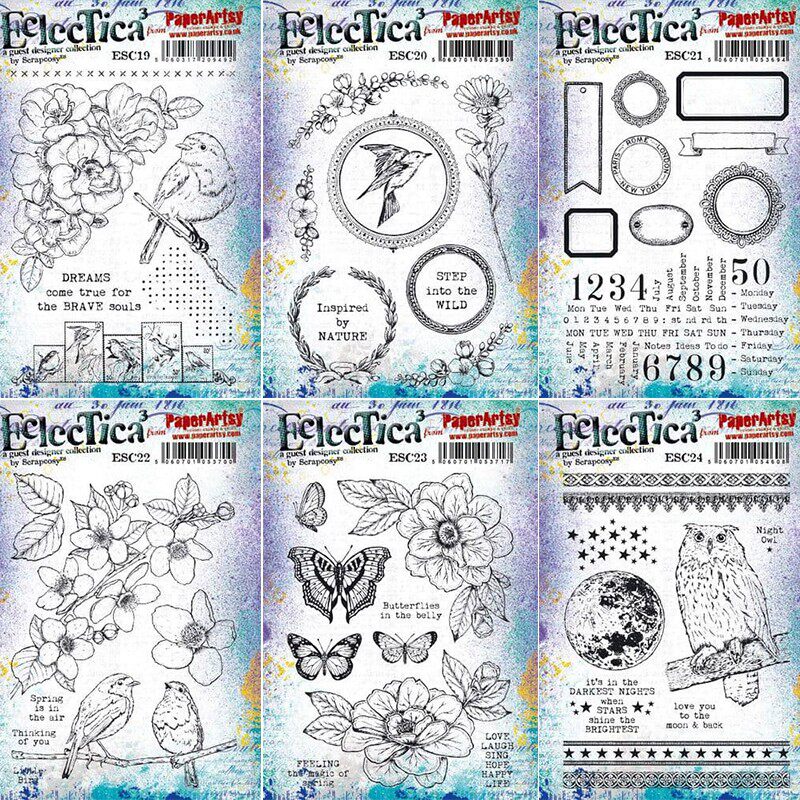 Paper Artsy复古标签花朵小鸟月亮红色橡胶泡棉印章Scr