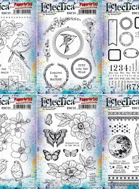 Paper Artsy复古标签花朵小鸟月亮红色橡胶泡棉印章Scrapcosy之四