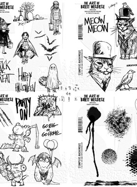 Stampers Anonymous复古泡棉印章 猫怪兽万圣节喷溅Brett Weldele